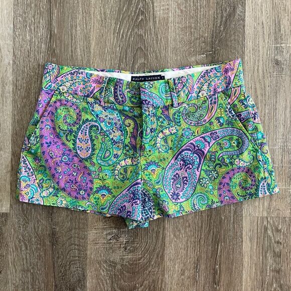 Ralph Lauren Paisley Casual Shorts in Green Purple - Size: 4 - Picture 1 of 5